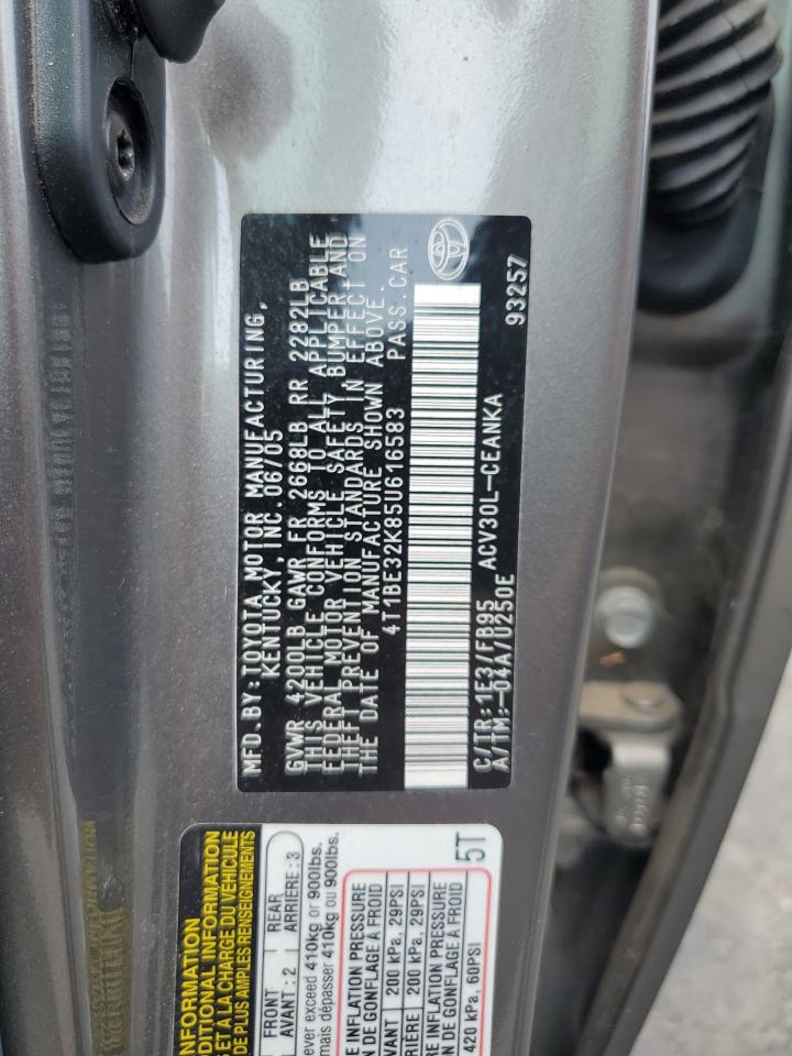 2005 Toyota Camry Le VIN: 4T1BE32K85U616583 Lot: 63962454