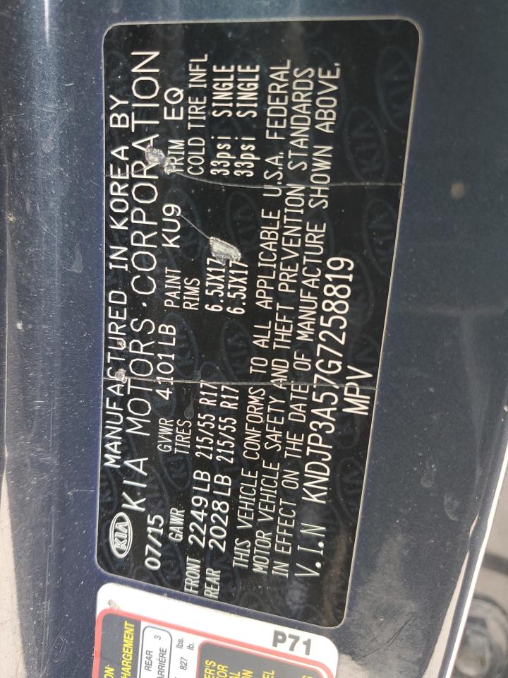 2016 Kia Soul + VIN: KNDJP3A57G7258819 Lot: 64098554