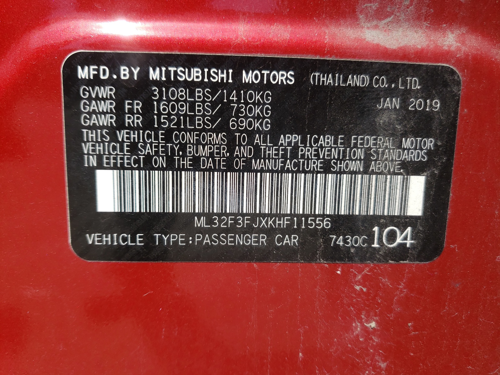 ML32F3FJXKHF11556 2019 Mitsubishi Mirage G4 Es