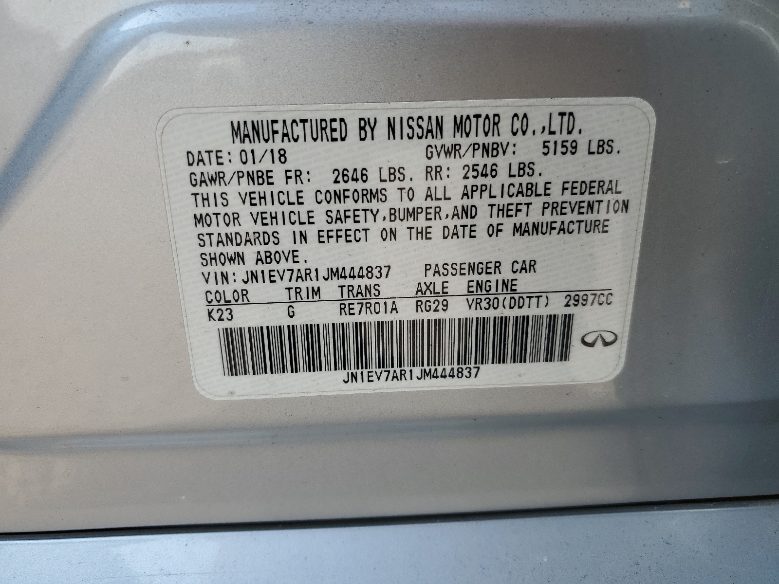 JN1EV7AR1JM444837 2018 Infiniti Q50 Luxe