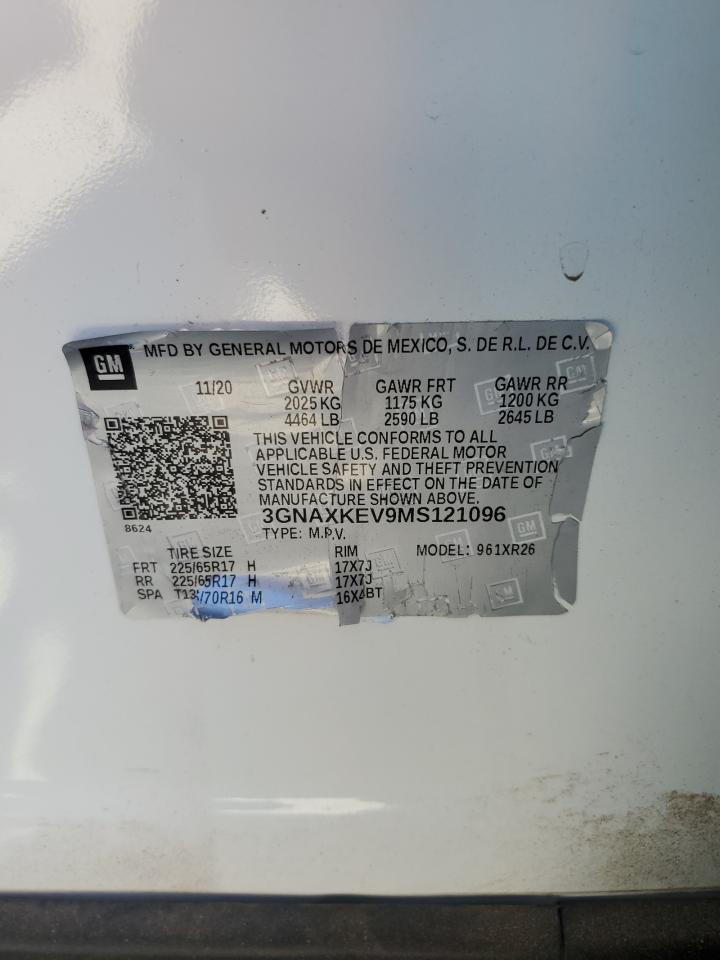 2021 Chevrolet Equinox Lt VIN: 3GNAXKEV9MS121096 Lot: 64029674