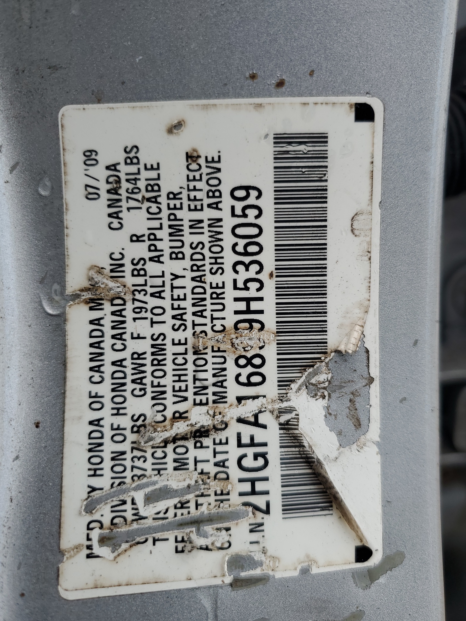 2HGFA16899H536059 2009 Honda Civic Ex