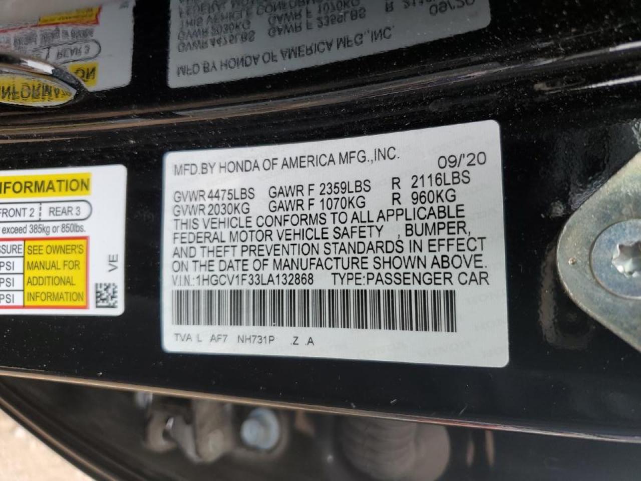 1HGCV1F33LA132868 2020 Honda Accord Sport