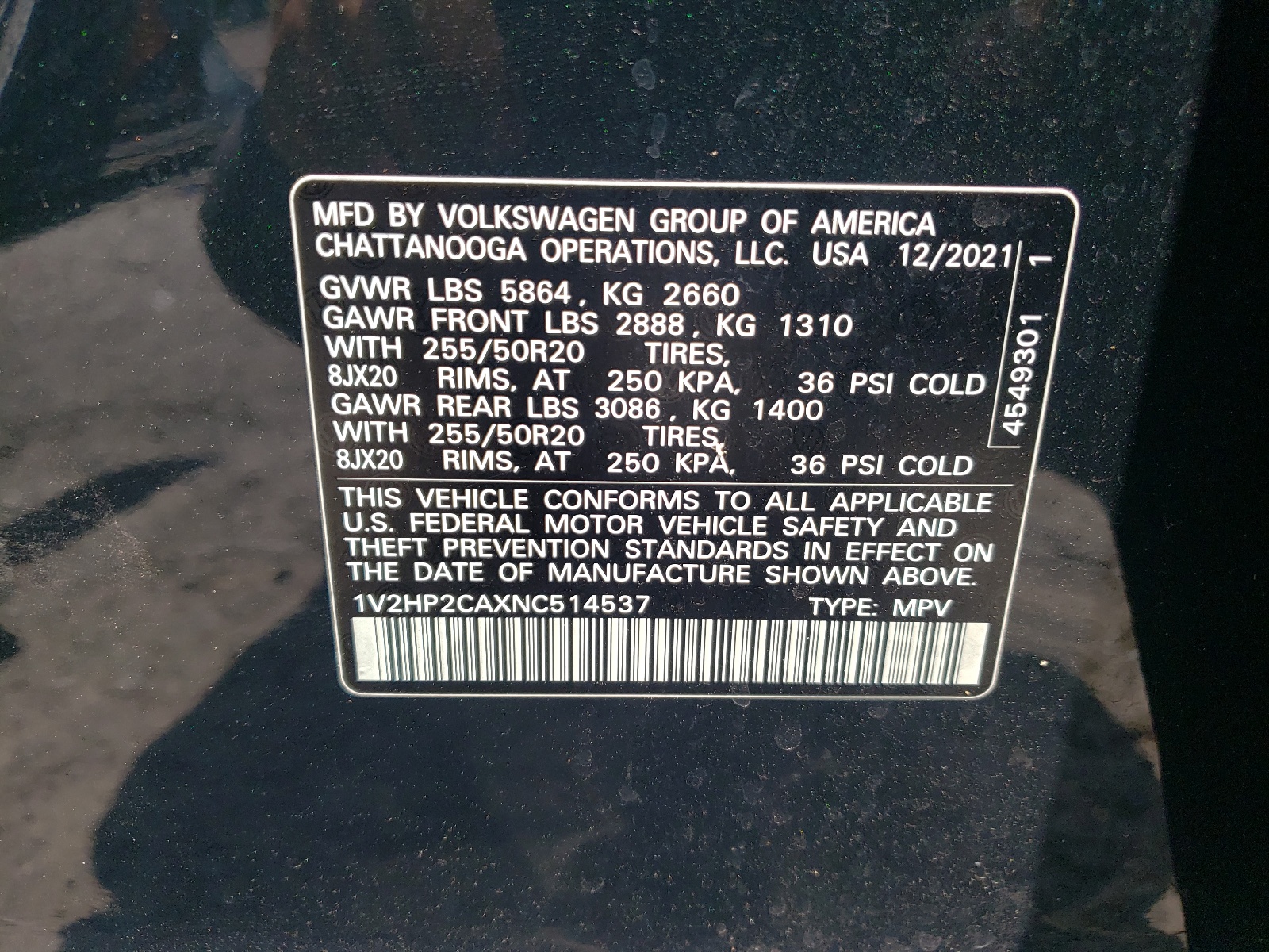 1V2HP2CAXNC514537 2022 Volkswagen Atlas Se