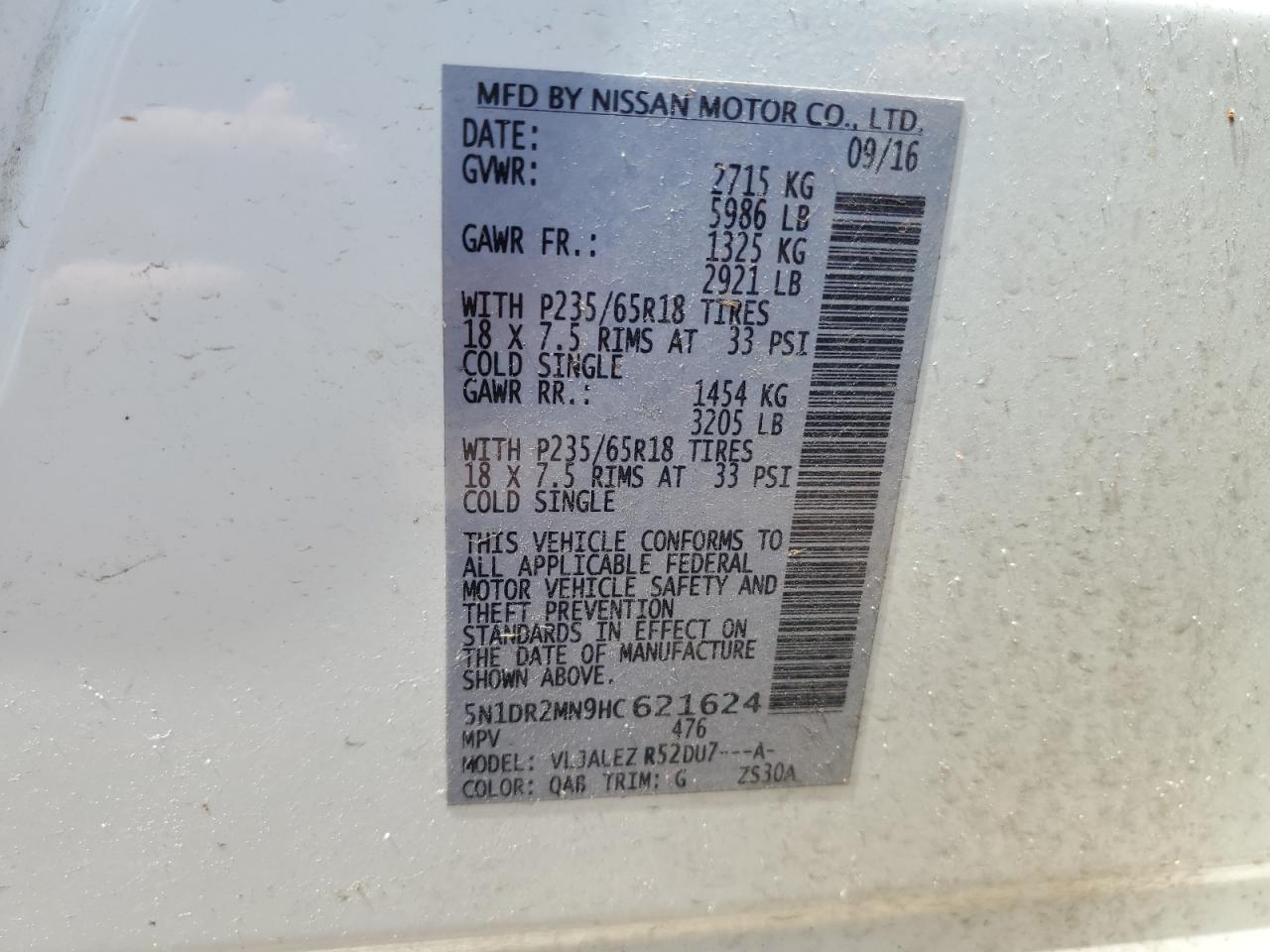 2017 Nissan Pathfinder S VIN: 5N1DR2MN9HC621624 Lot: 62364614