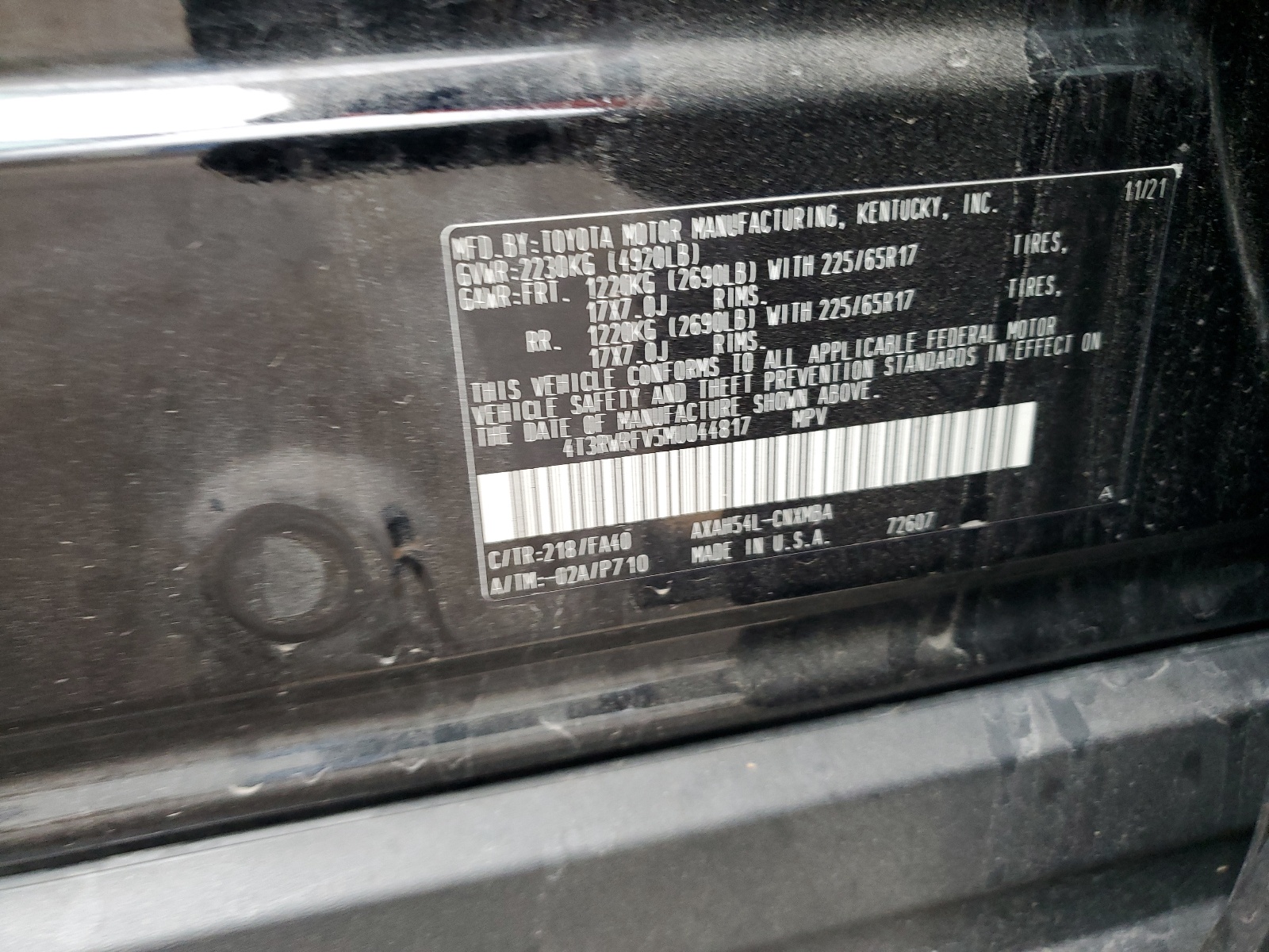 4T3RWRFV5MU044817 2021 Toyota Rav4 Xle