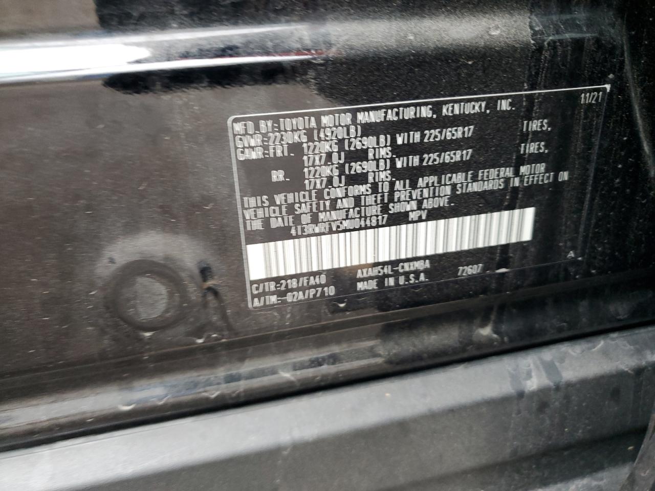 2021 Toyota Rav4 Xle VIN: 4T3RWRFV5MU044817 Lot: 64468264