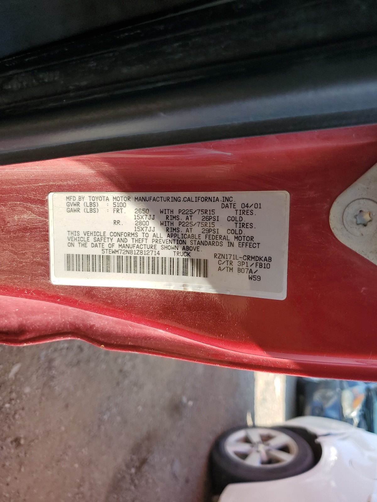 5TEWM72N81Z812714 2001 Toyota Tacoma Xtracab