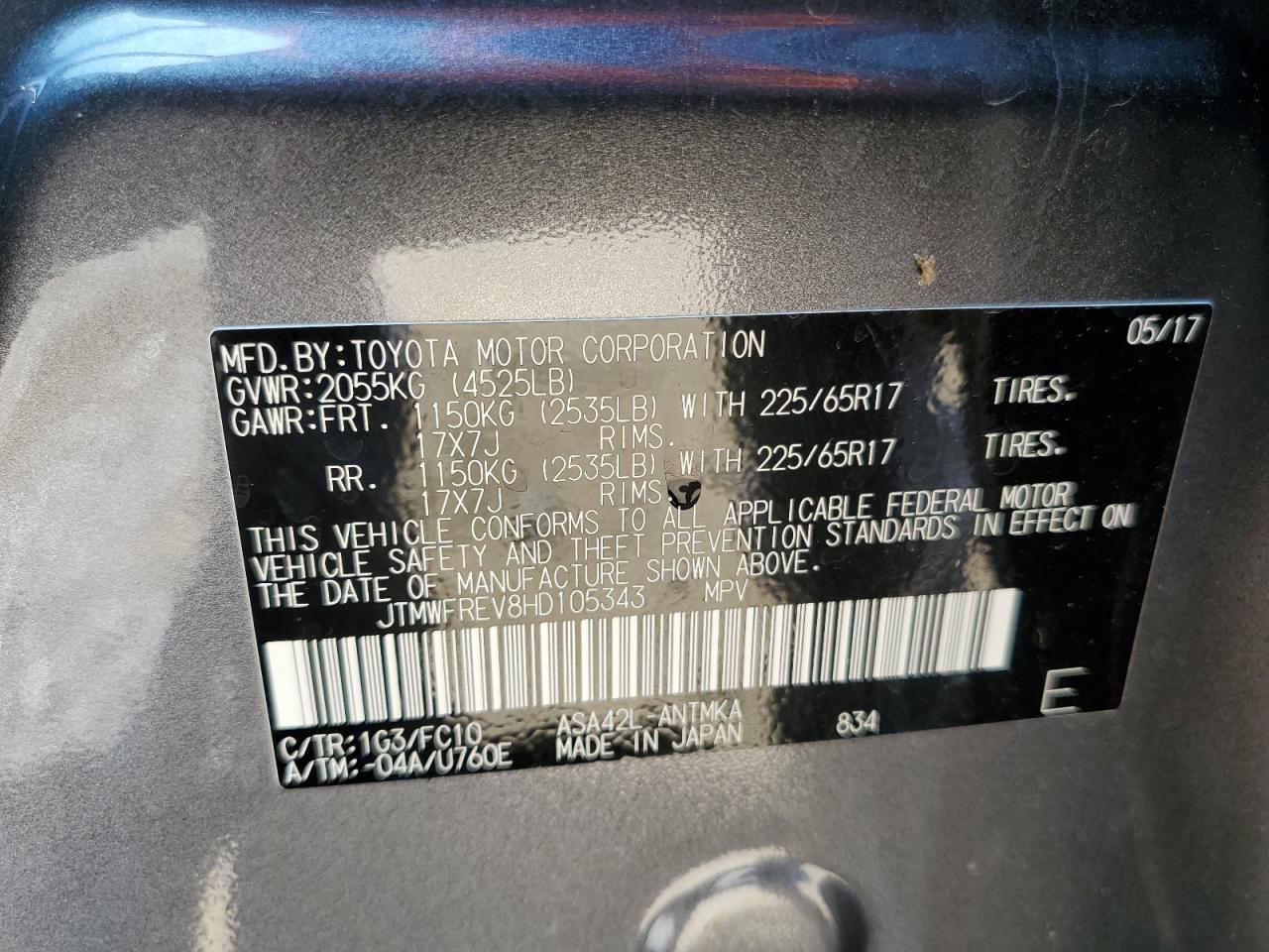 2017 Toyota Rav4 Xle VIN: JTMWFREV8HD105343 Lot: 61728944