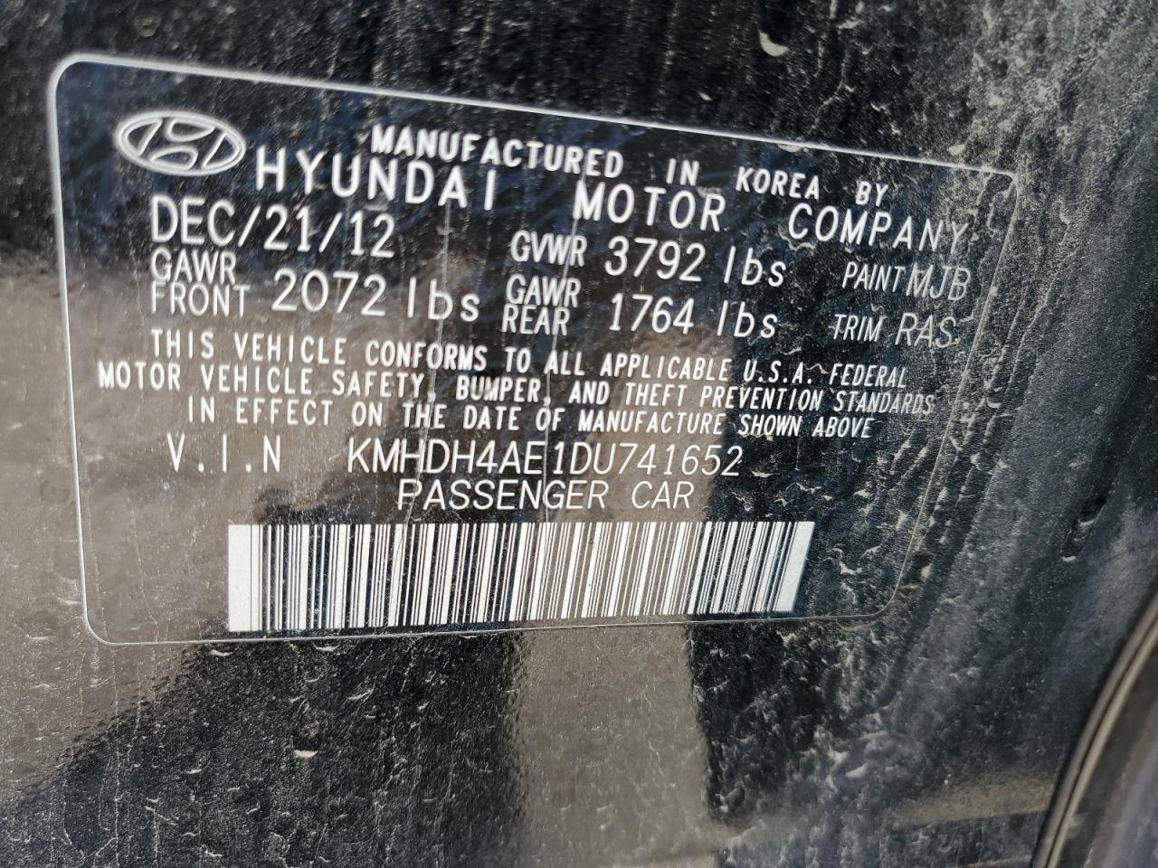 KMHDH4AE1DU741652 2013 Hyundai Elantra Gls