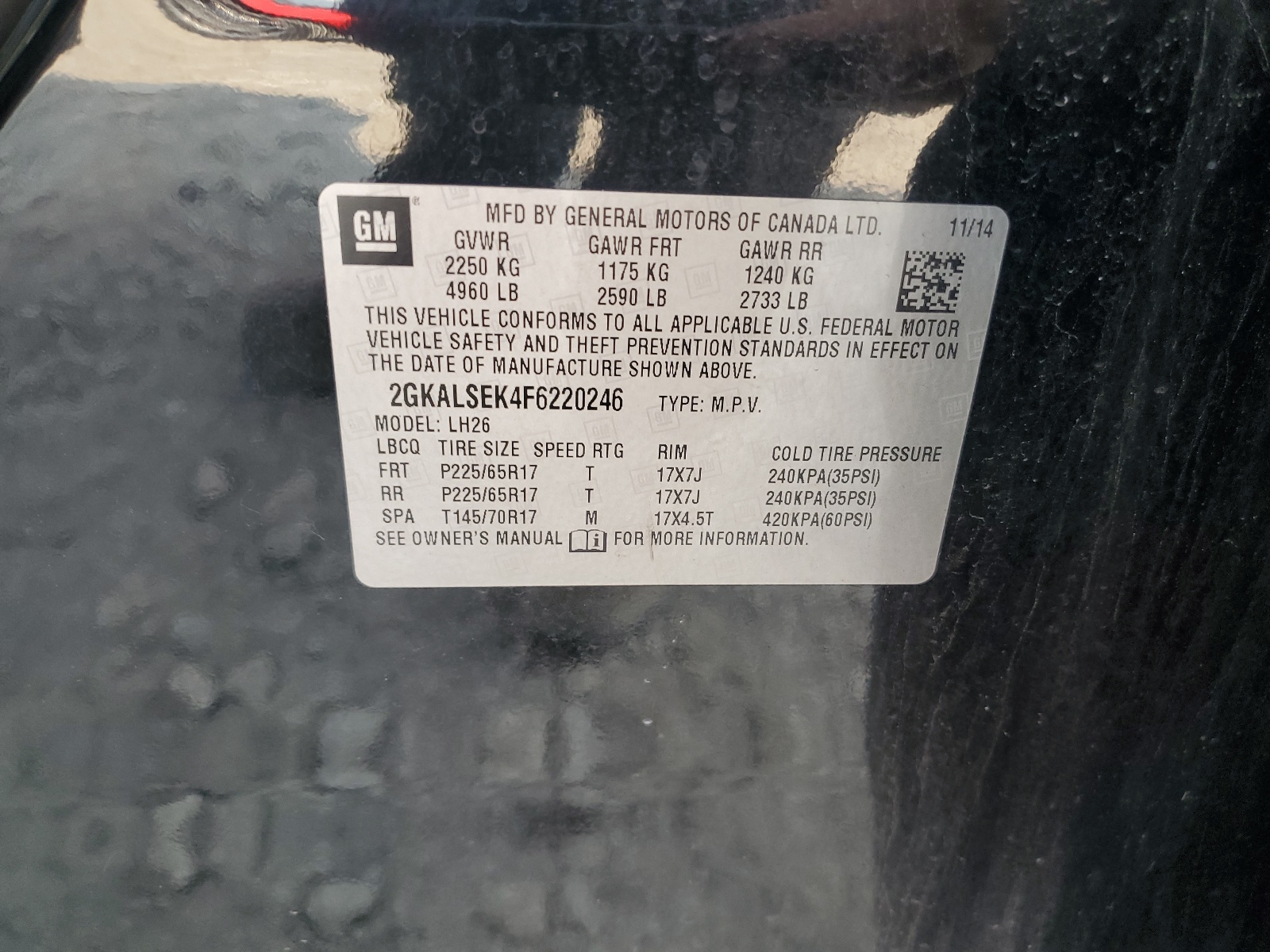 2GKALSEK4F6220246 2015 GMC Terrain Slt