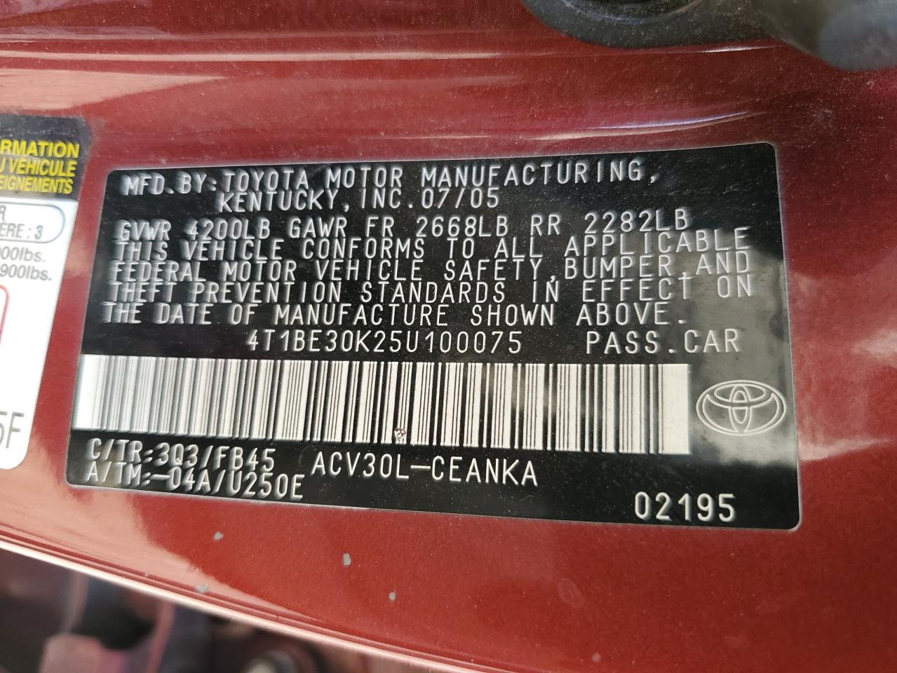 2005 Toyota Camry Le VIN: 4T1BE30K25U100075 Lot: 64517854