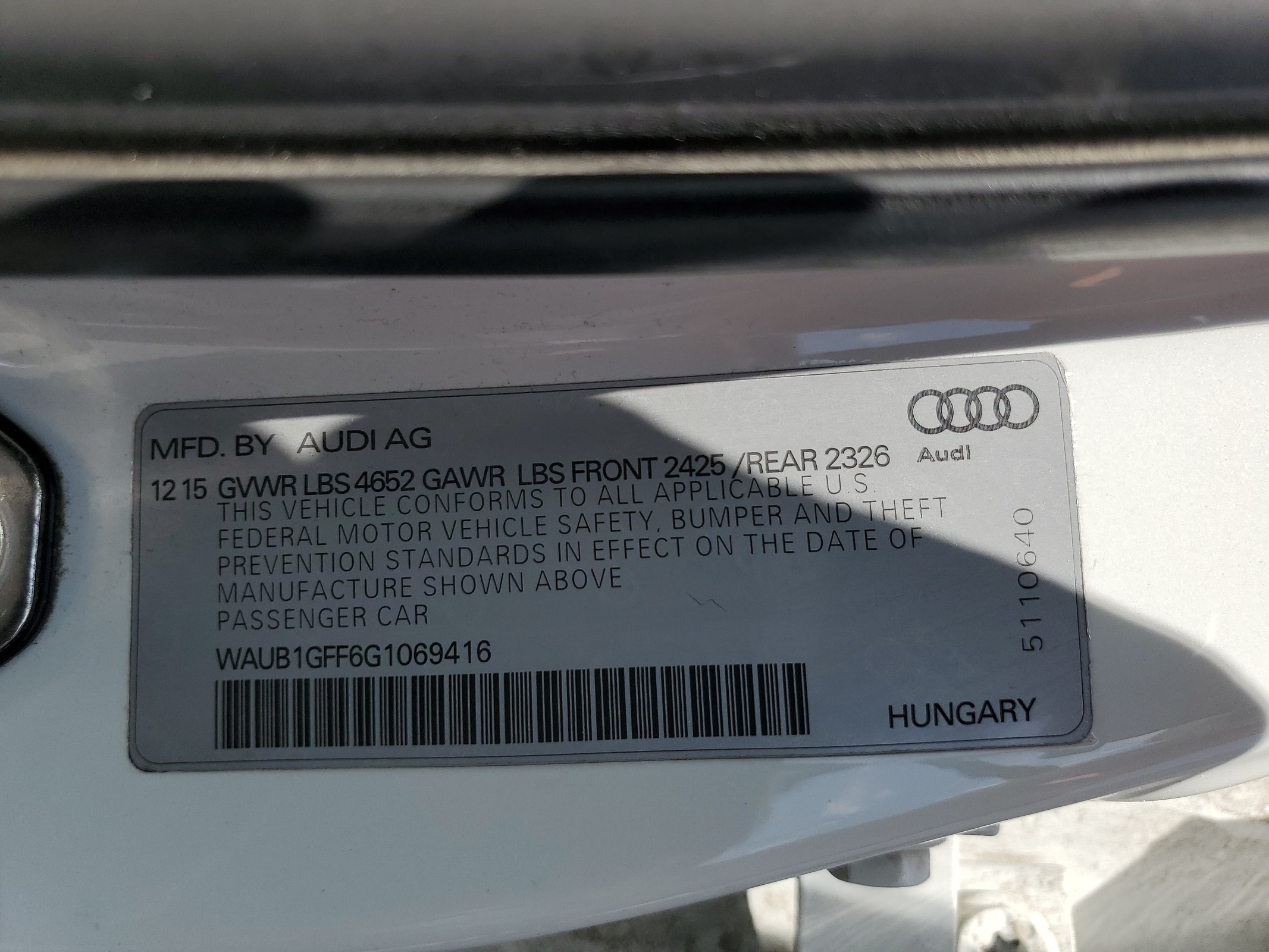 WAUB1GFF6G1069416 2016 Audi S3 Premium Plus