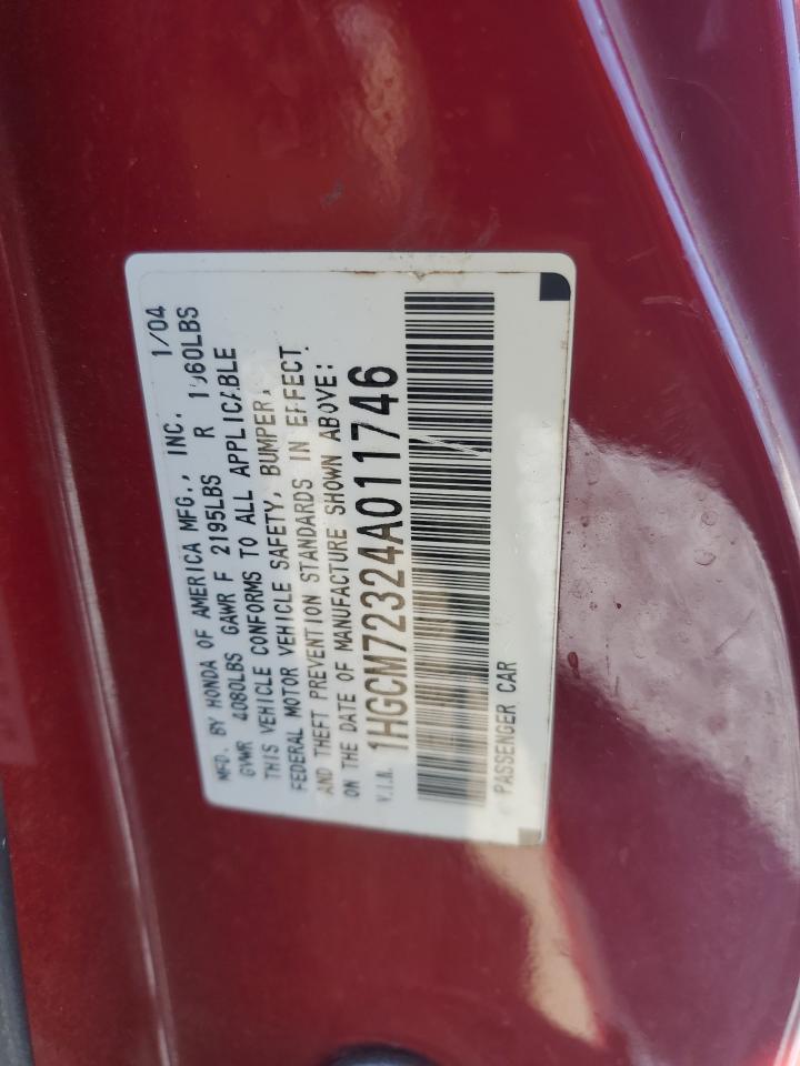 2004 Honda Accord Lx VIN: 1HGCM72324A011746 Lot: 62399364