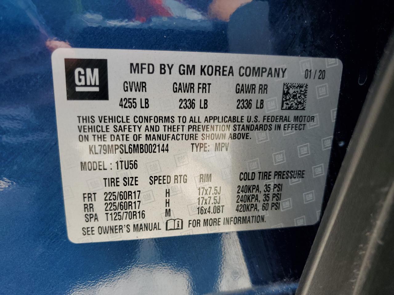 2021 Chevrolet Trailblazer Lt VIN: KL79MPSL6MB002144 Lot: 63114794