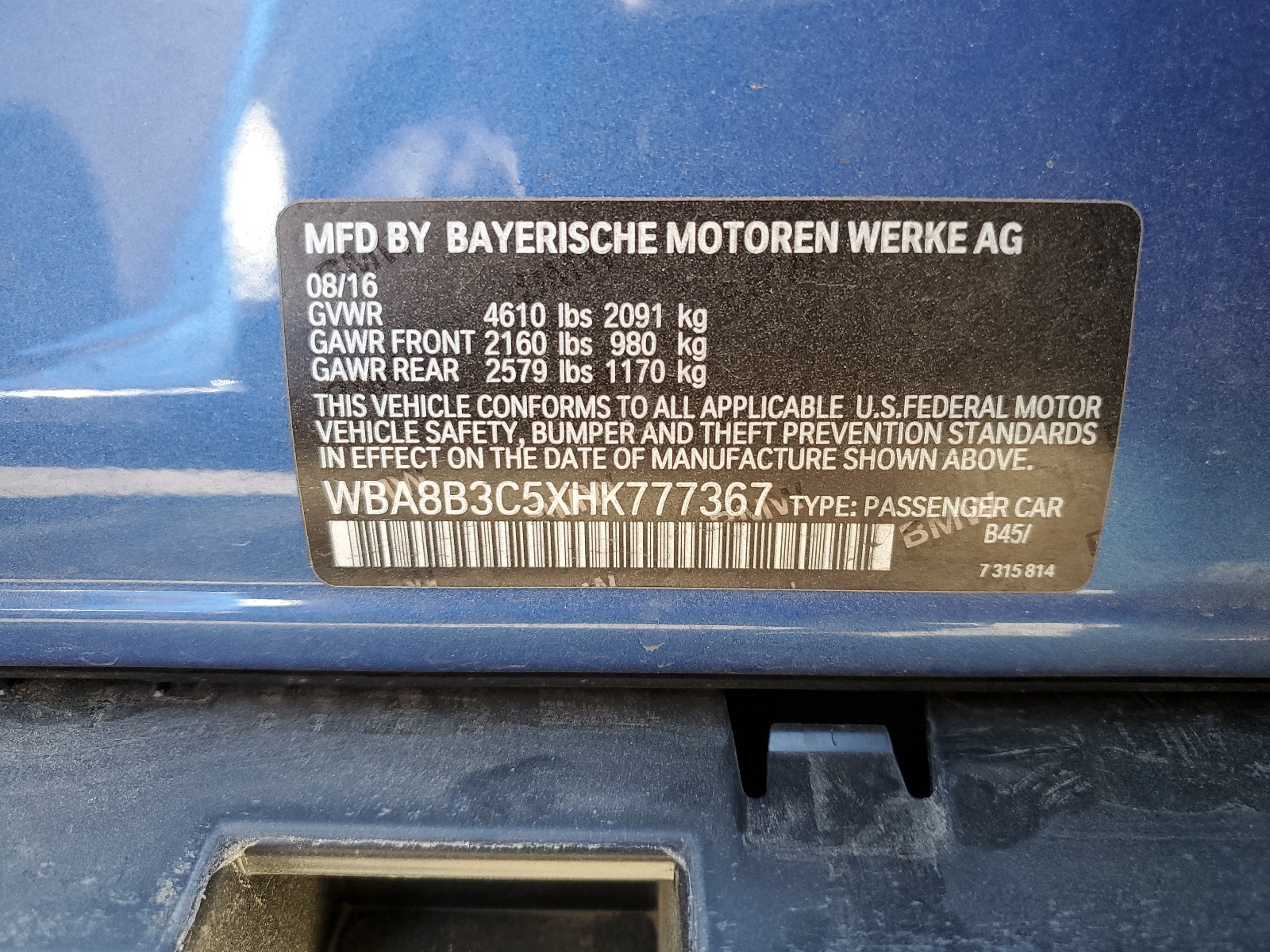 WBA8B3C5XHK777367 2017 BMW 340 I