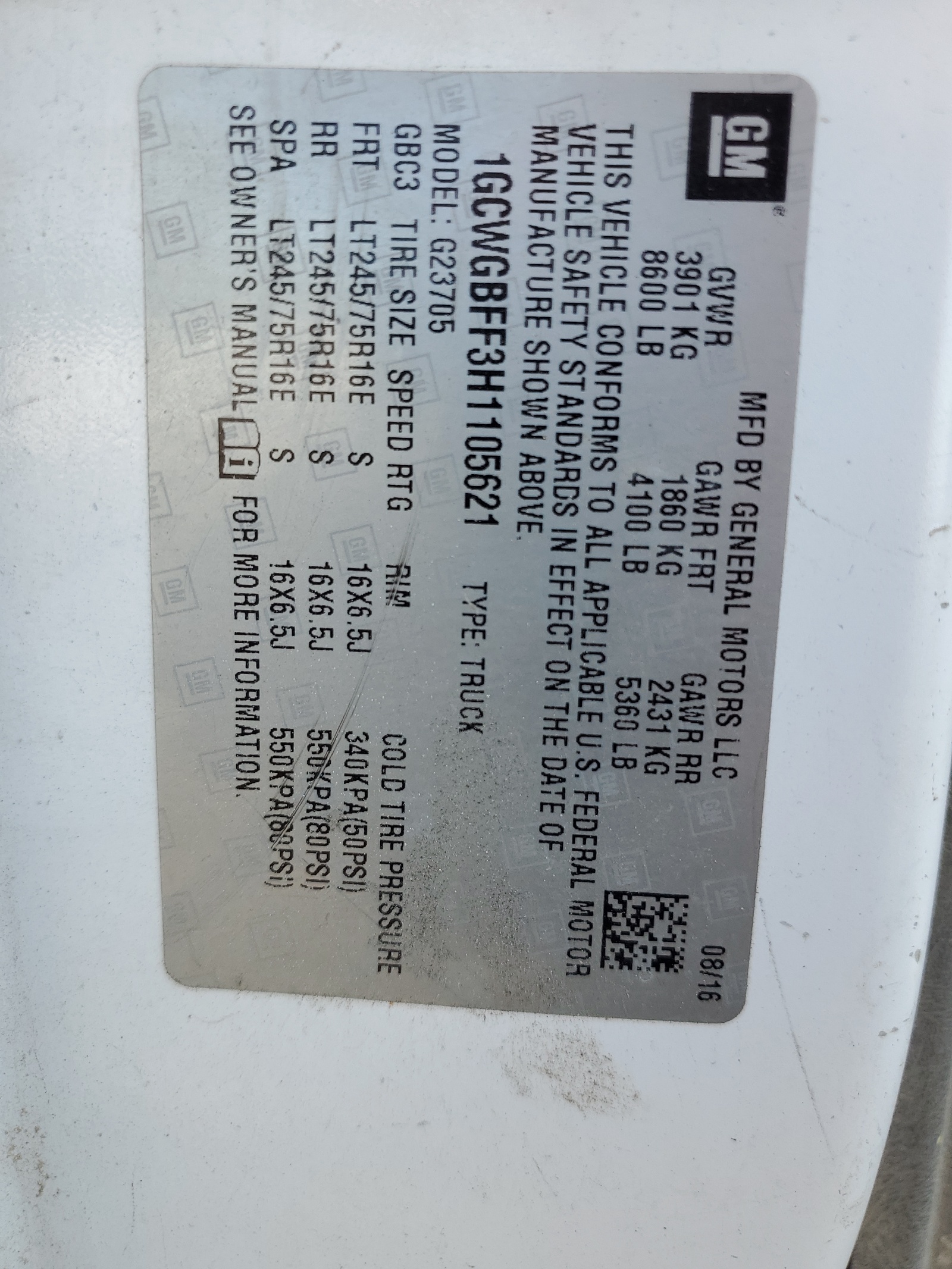 1GCWGBFF3H1105621 2017 Chevrolet Express G2500