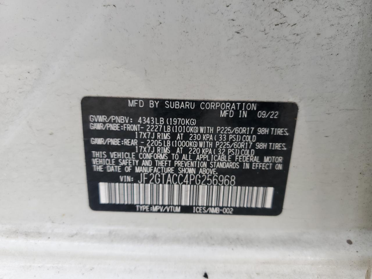 JF2GTACC4PG256968 2023 Subaru Crosstrek Premium