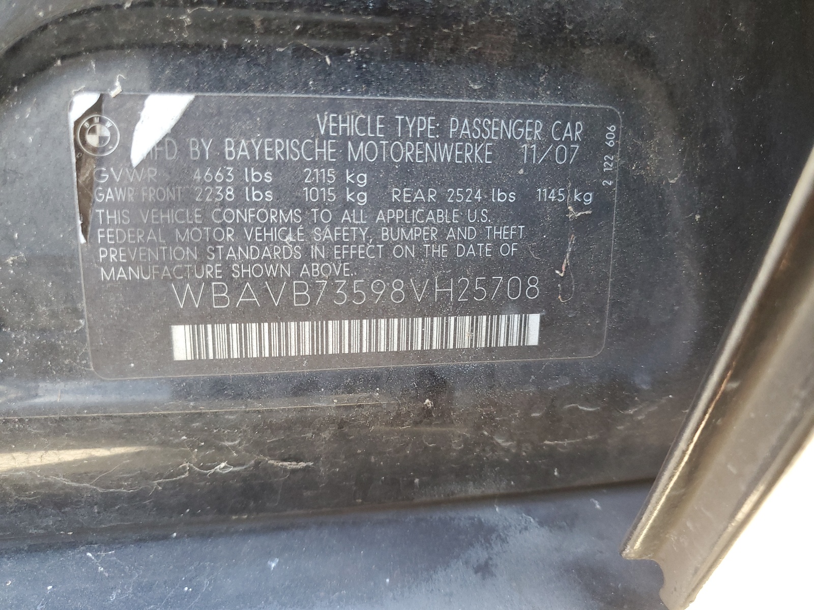 WBAVB73598VH25708 2008 BMW 335 I