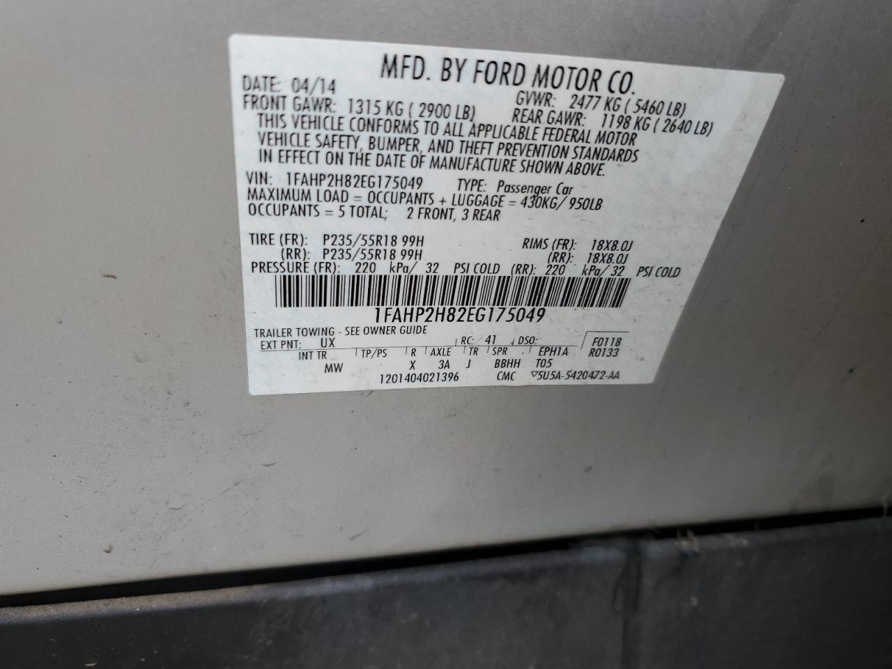 2014 Ford Taurus Sel VIN: 1FAHP2H82EG175049 Lot: 65290864