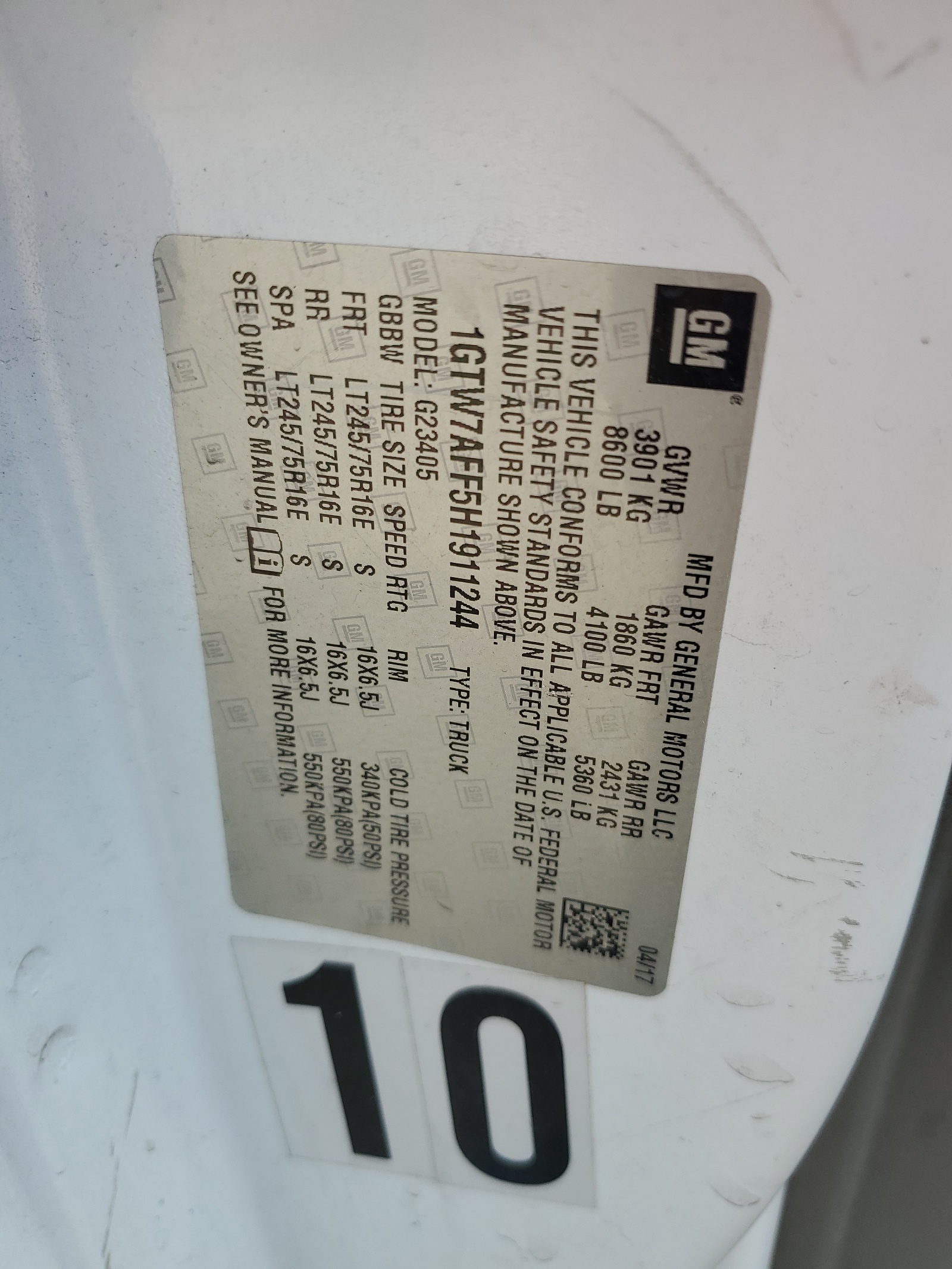 1GTW7AFF5H1911244 2017 GMC Savana G2500