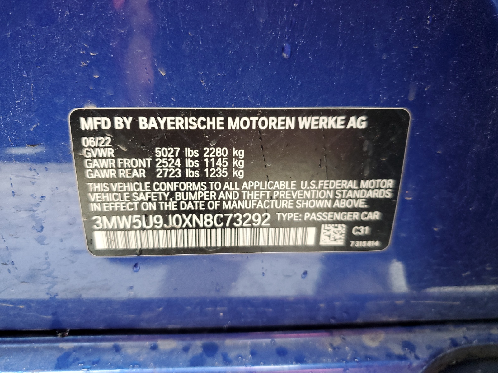 3MW5U9J0XN8C73292 2022 BMW M340Xi