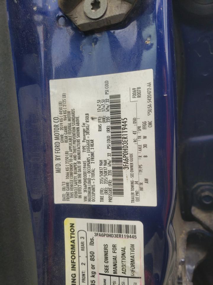 2014 Ford Fusion Se VIN: 3FA6P0HD3ER119445 Lot: 63392814