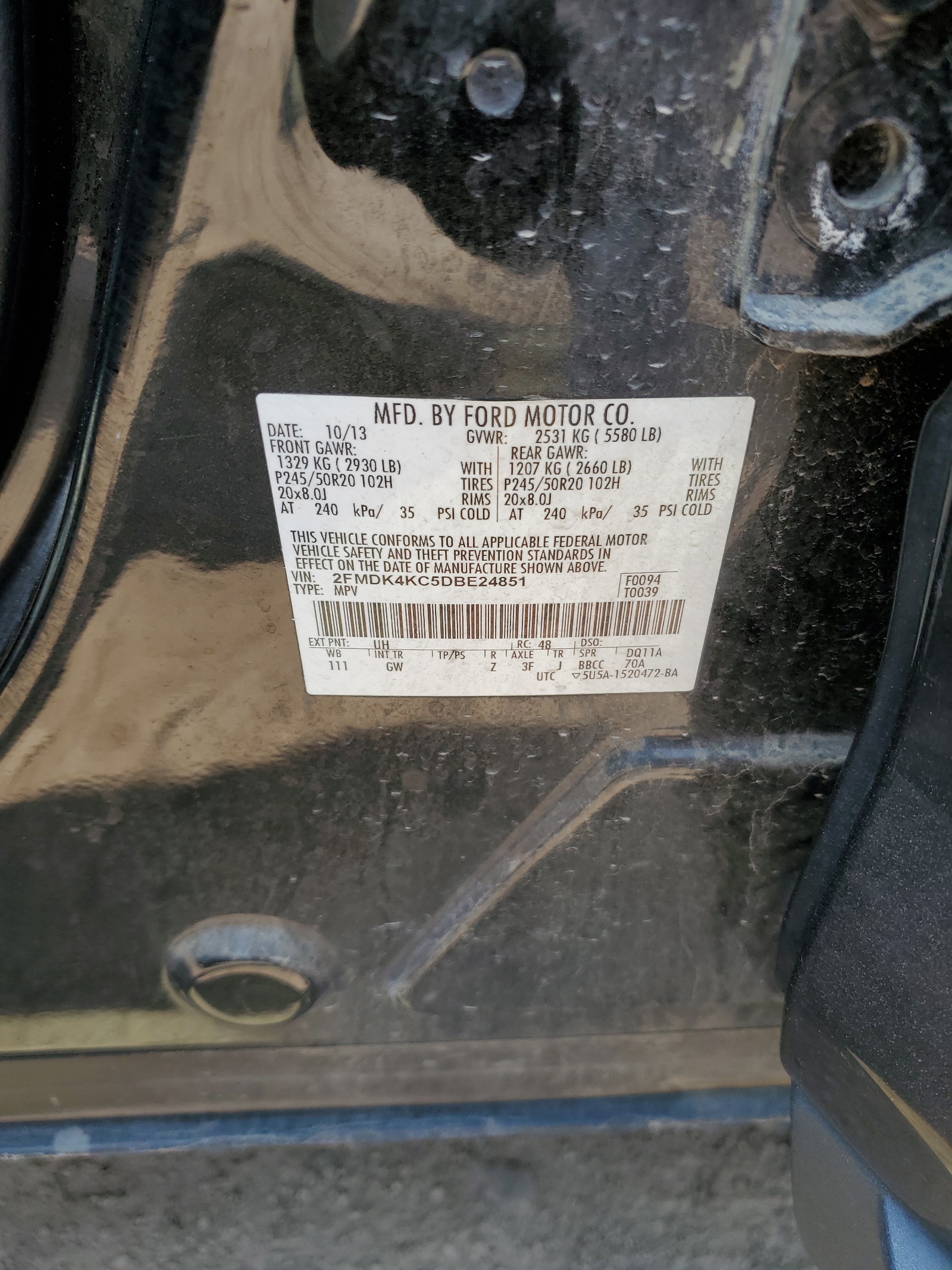 2FMDK4KC5DBE24851 2013 Ford Edge Limited