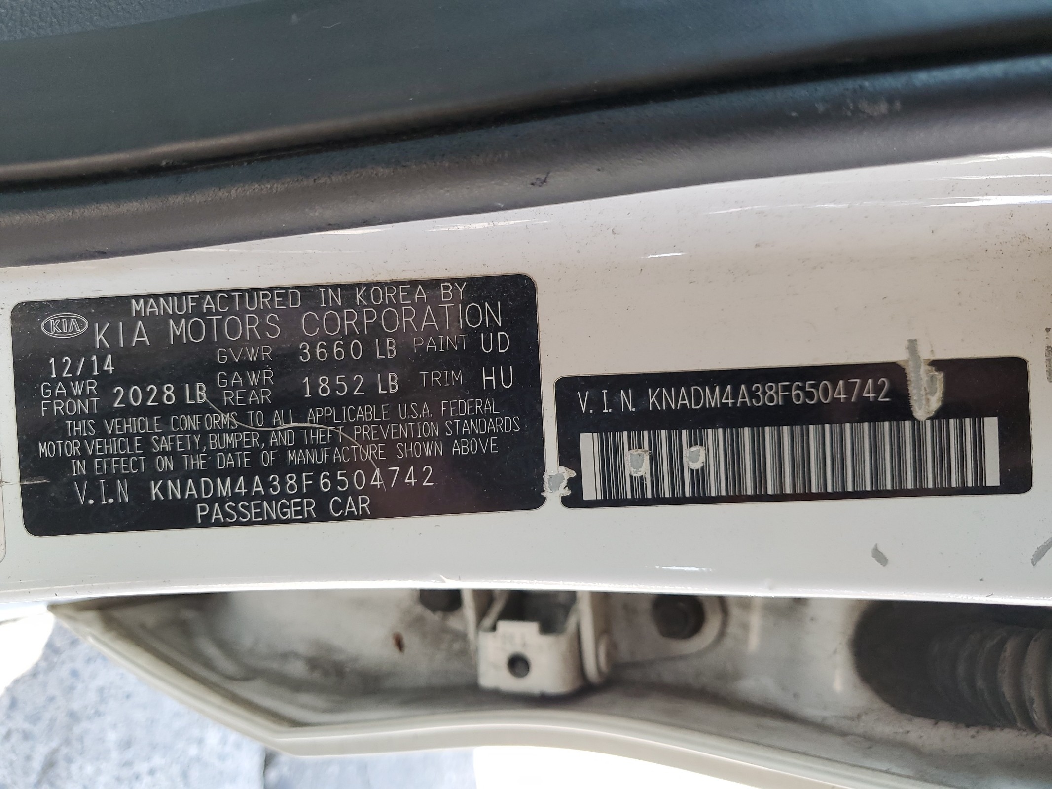 KNADM4A38F6504742 2015 Kia Rio Lx
