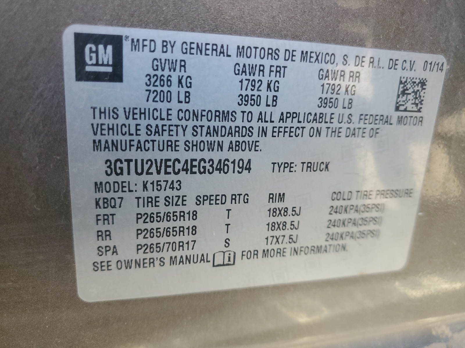 3GTU2VEC4EG346194 2014 GMC Sierra K1500 Slt