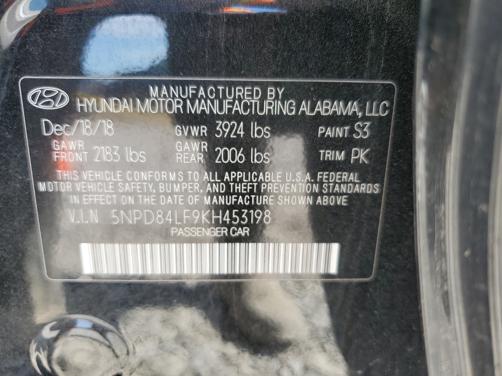 5NPD84LF9KH453198 2019 Hyundai Elantra Sel
