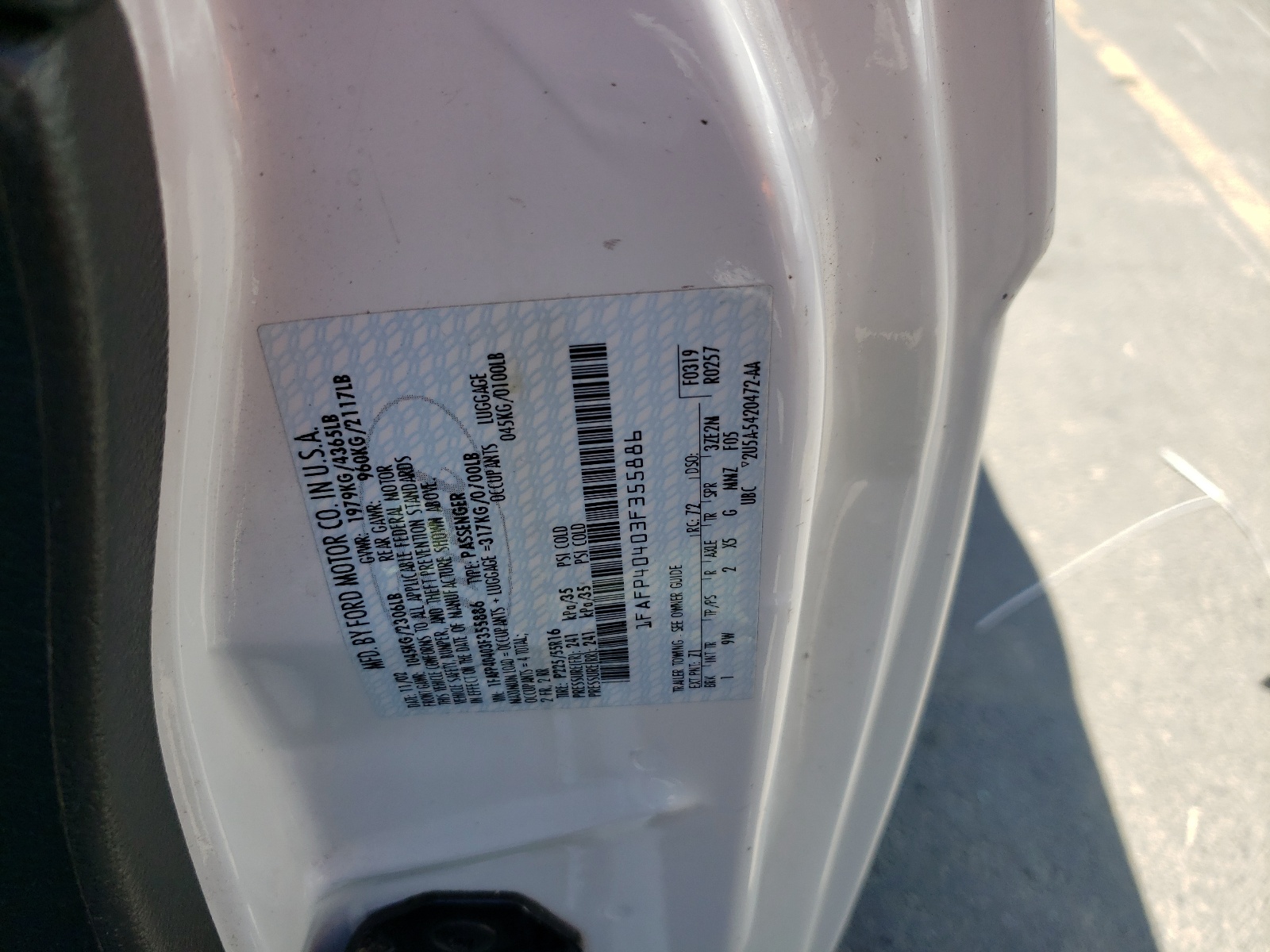 1FAFP40403F355886 2003 Ford Mustang