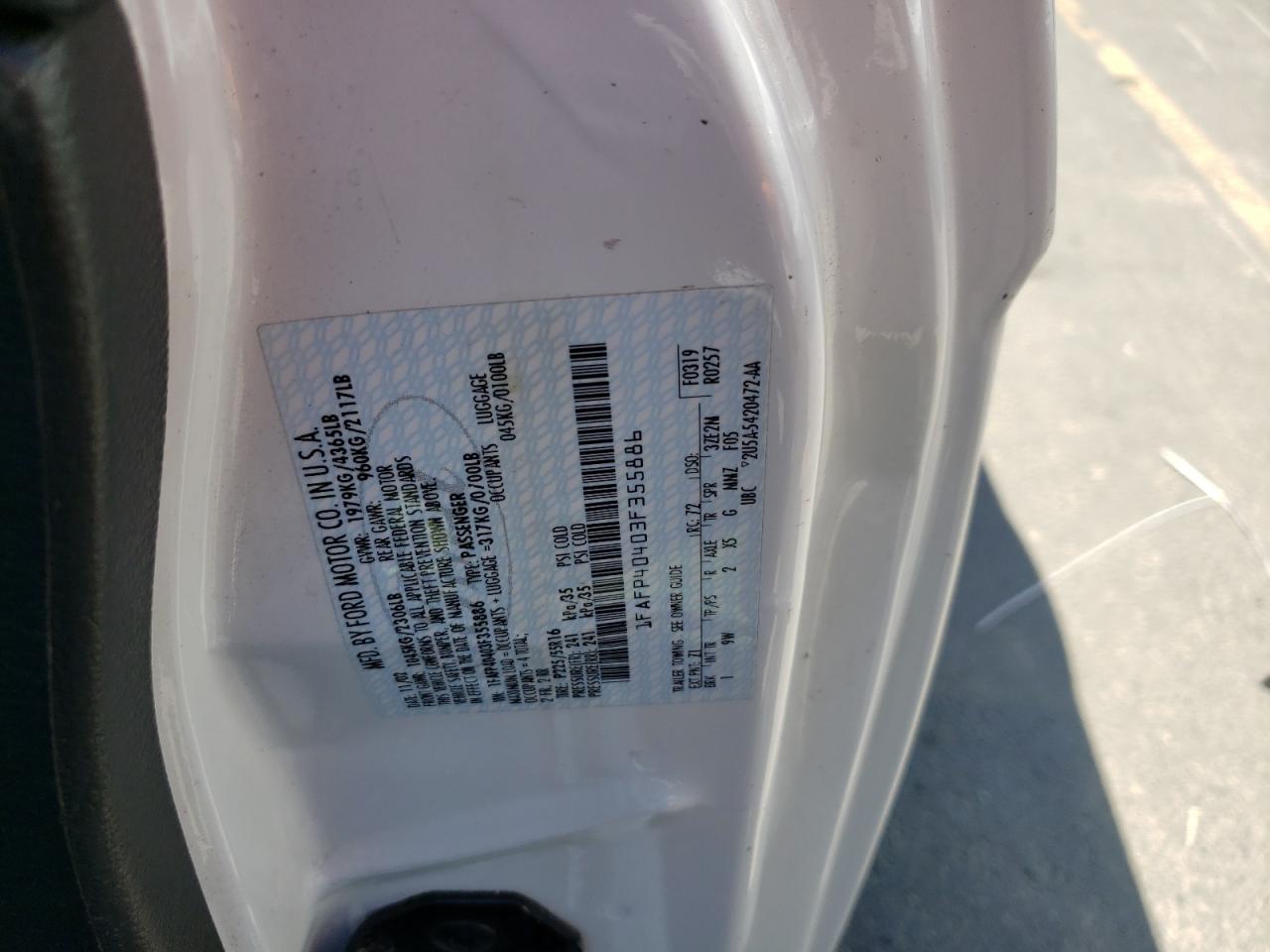 2003 Ford Mustang VIN: 1FAFP40403F355886 Lot: 64037684