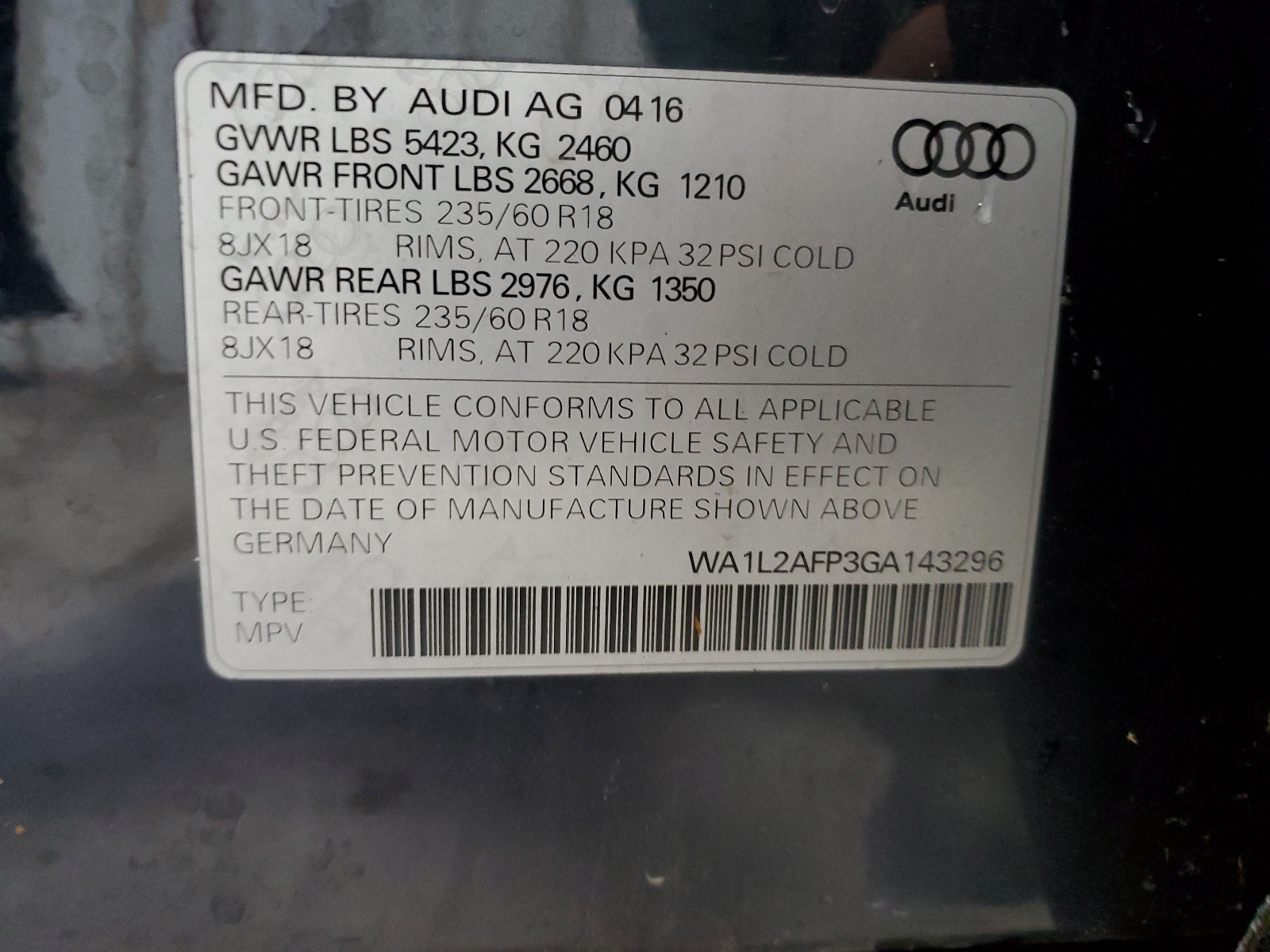 WA1L2AFP3GA143296 2016 Audi Q5 Premium Plus