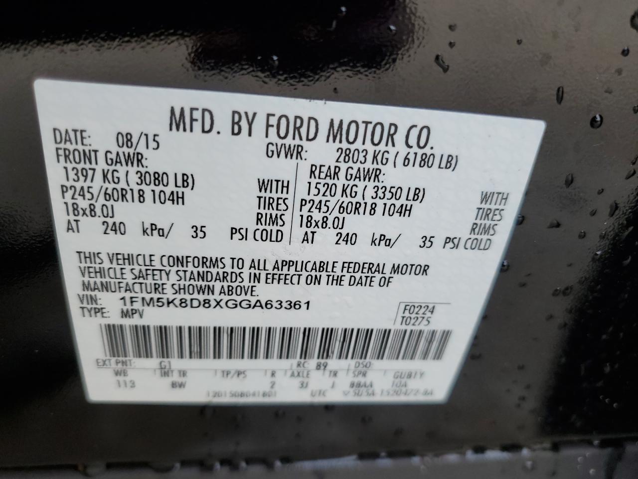 2016 Ford Explorer Xlt VIN: 1FM5K8D8XGGA63361 Lot: 64302264