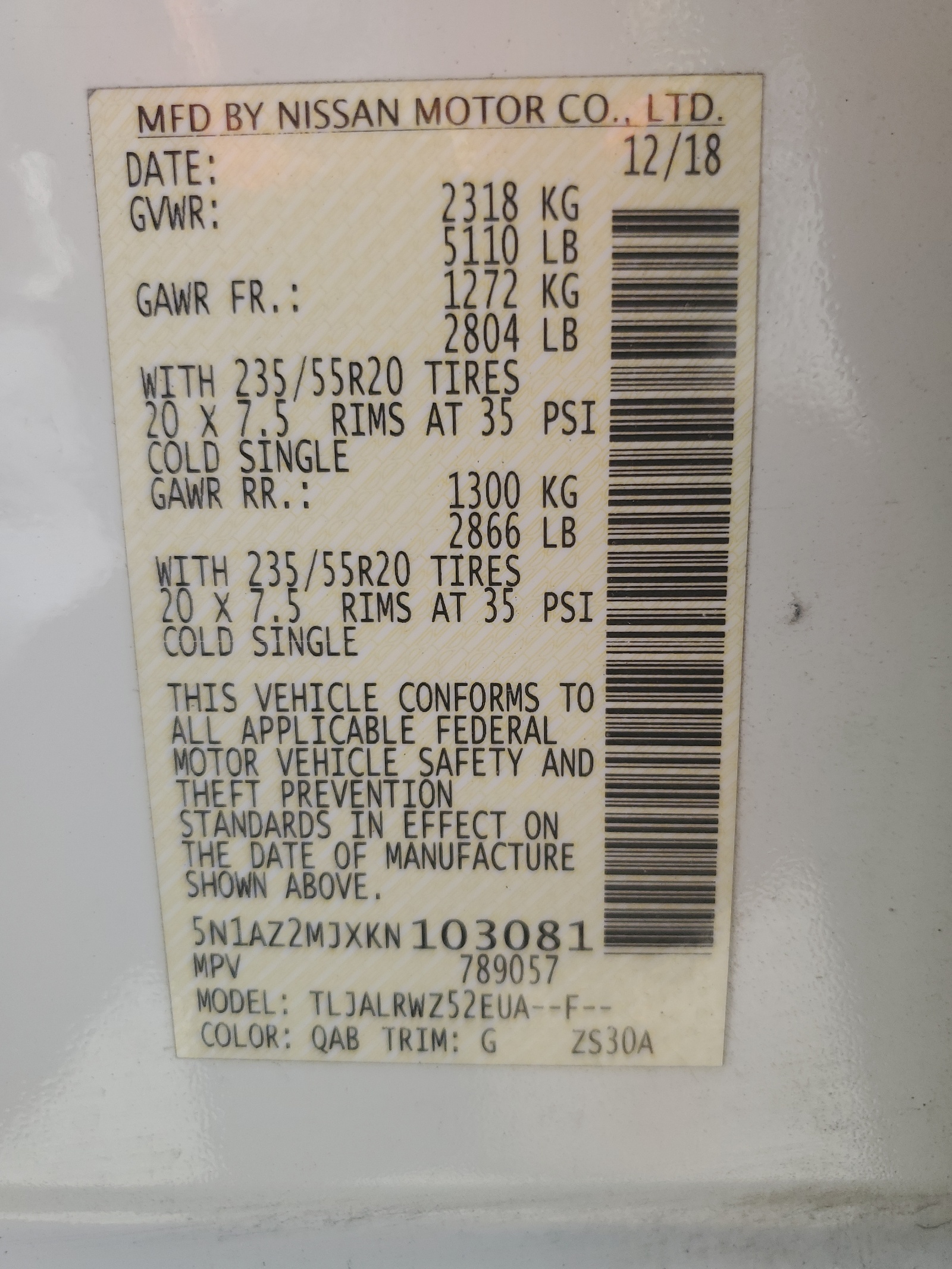 5N1AZ2MJXKN103081 2019 Nissan Murano S