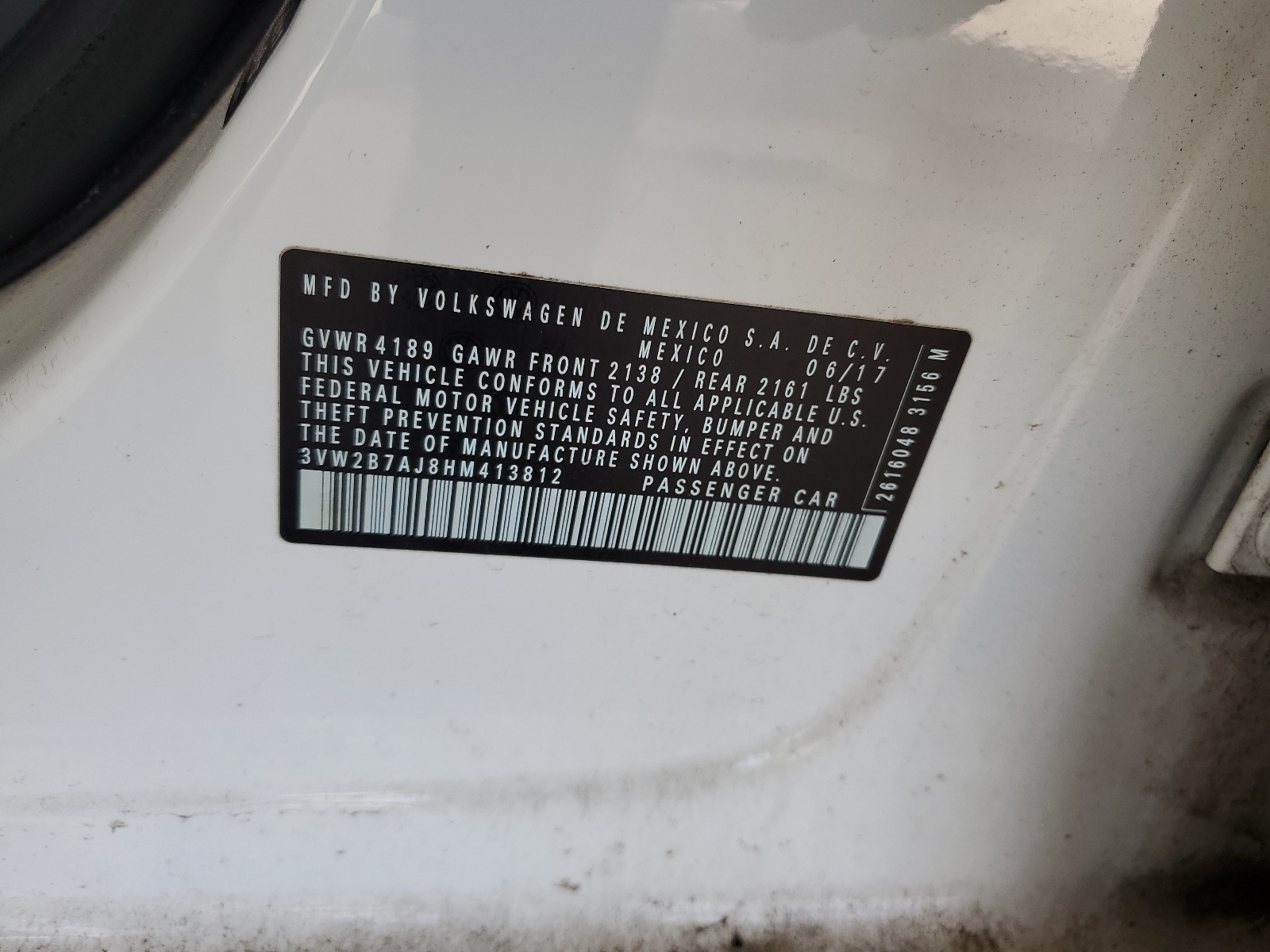 3VW2B7AJ8HM413812 2017 Volkswagen Jetta S