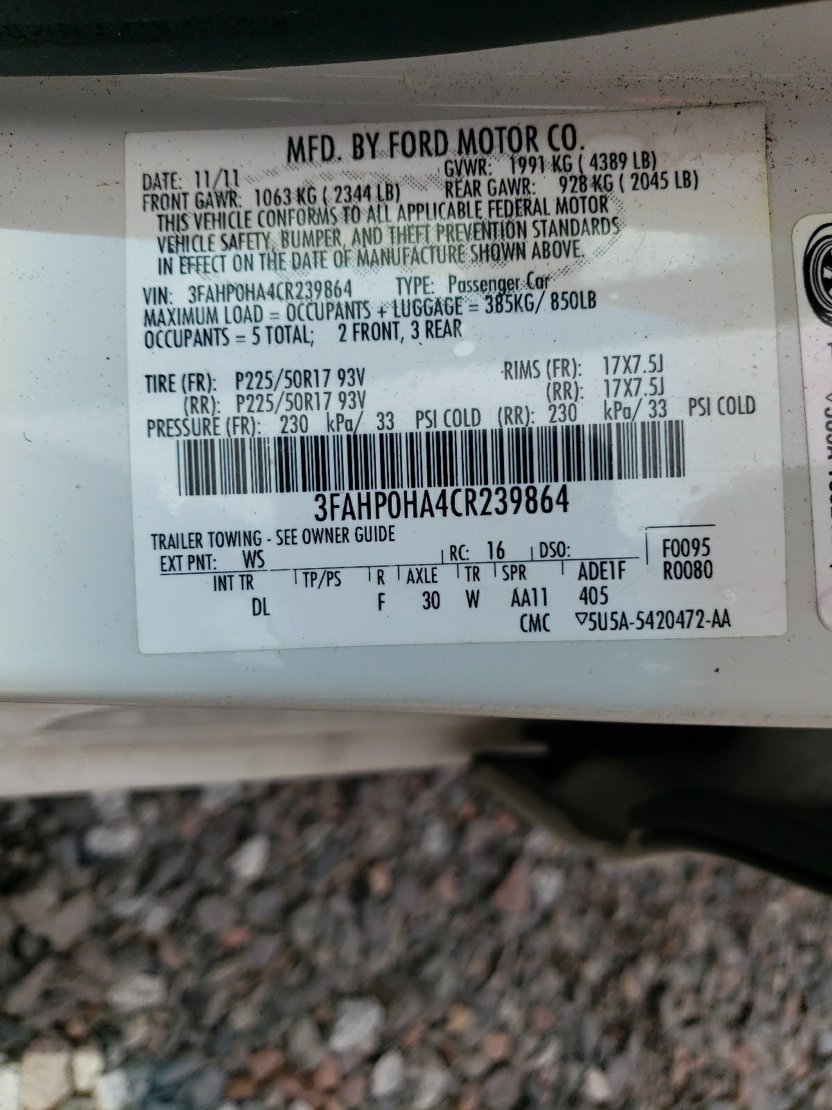 3FAHP0HA4CR239864 2012 Ford Fusion Se