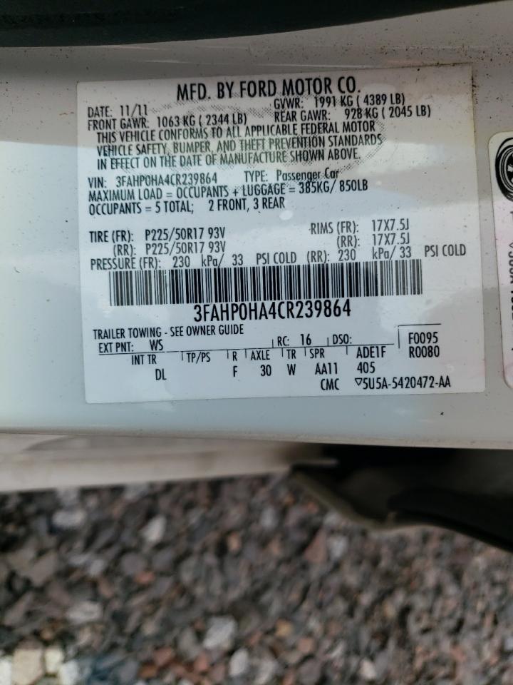 2012 Ford Fusion Se VIN: 3FAHP0HA4CR239864 Lot: 62207774