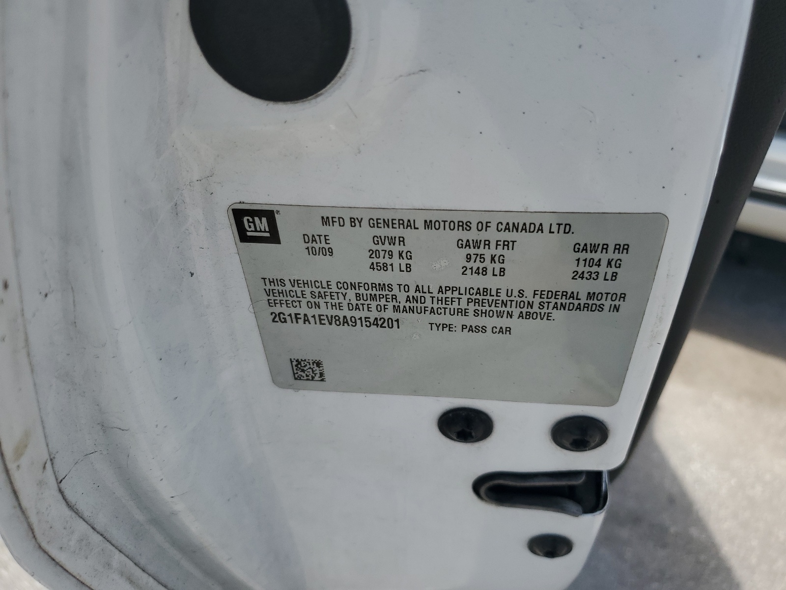 2G1FA1EV8A9154201 2010 Chevrolet Camaro Ls