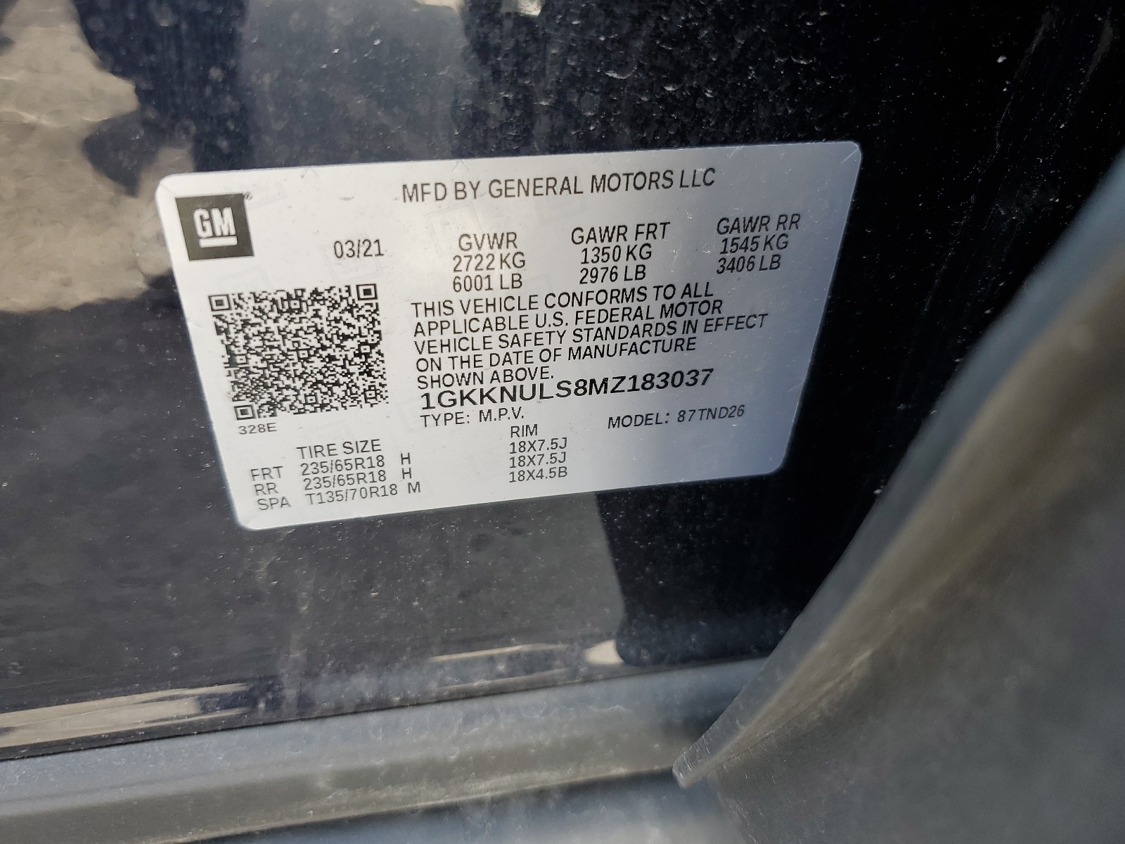 1GKKNULS8MZ183037 2021 GMC Acadia Slt