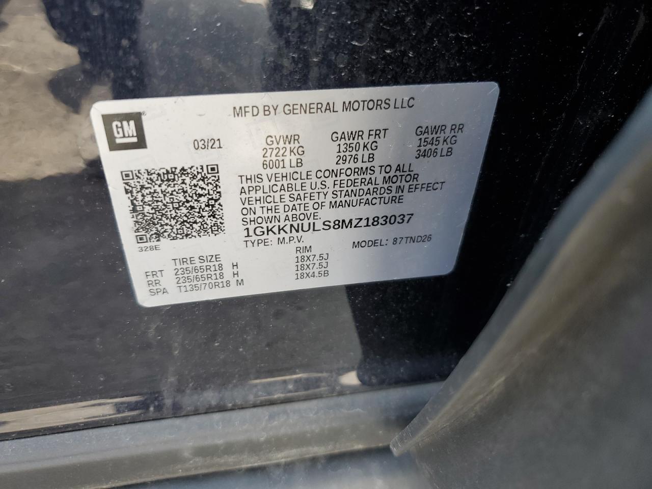 2021 GMC Acadia Slt VIN: 1GKKNULS8MZ183037 Lot: 61724634