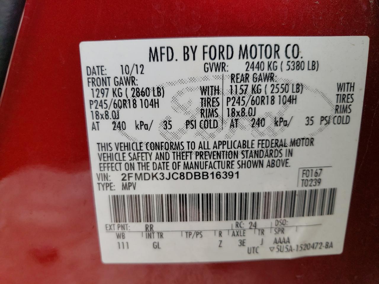 2FMDK3JC8DBB16391 2013 Ford Edge Sel