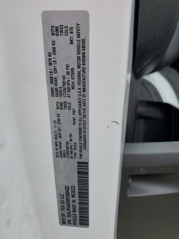 2021 Ram Promaster 1500 1500 Standard VIN: 3C6LRVAG6ME568432 Lot: 64791794