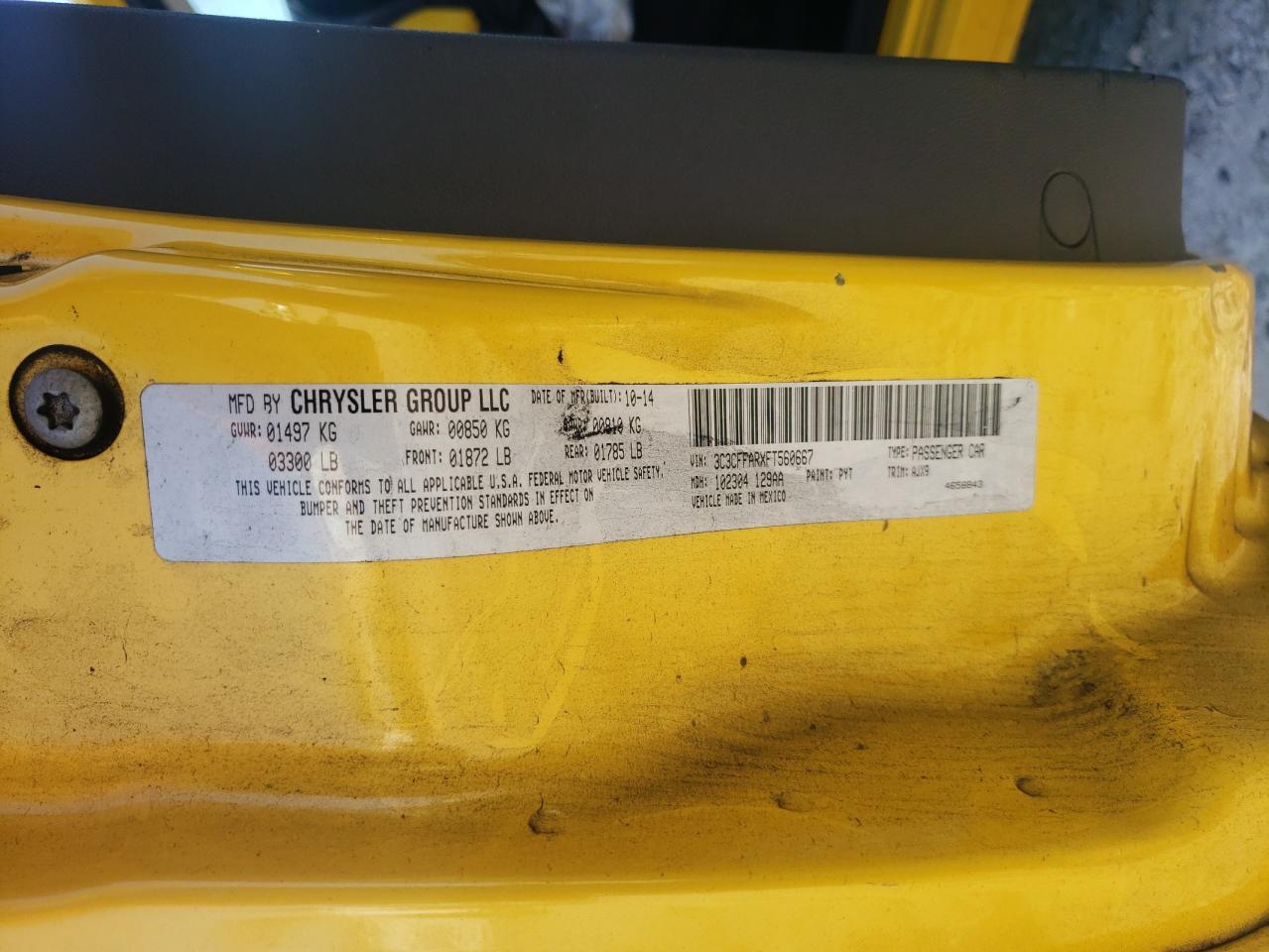 2015 Fiat 500 Pop VIN: 3C3CFFARXFT560667 Lot: 63024084