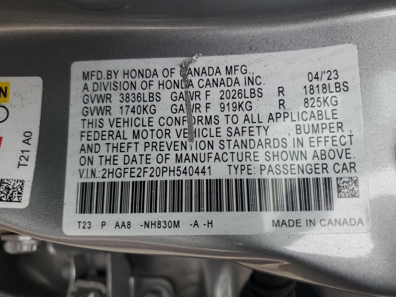 2HGFE2F20PH540441 2023 Honda Civic Lx