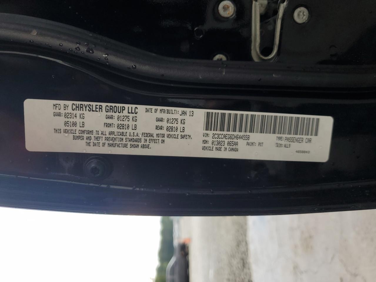 2013 Chrysler 300C VIN: 2C3CCAEG6DH644558 Lot: 64645754