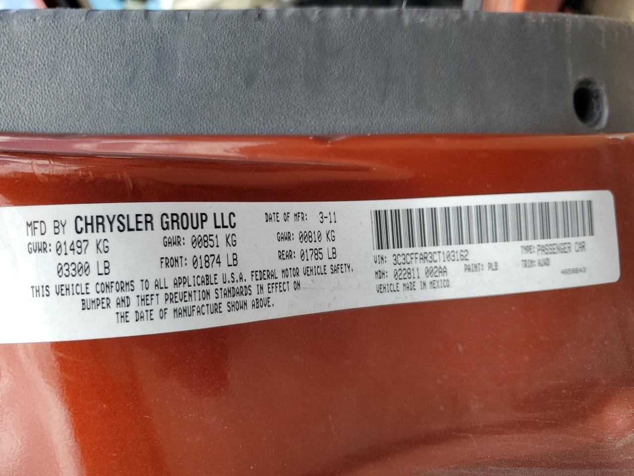 2012 Fiat 500 Pop VIN: 3C3CFFAR3CT103162 Lot: 62310784