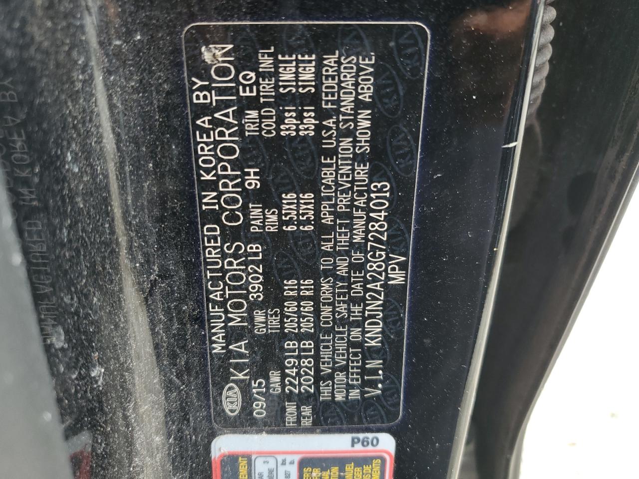 2016 Kia Soul VIN: KNDJN2A28G7284013 Lot: 62887194