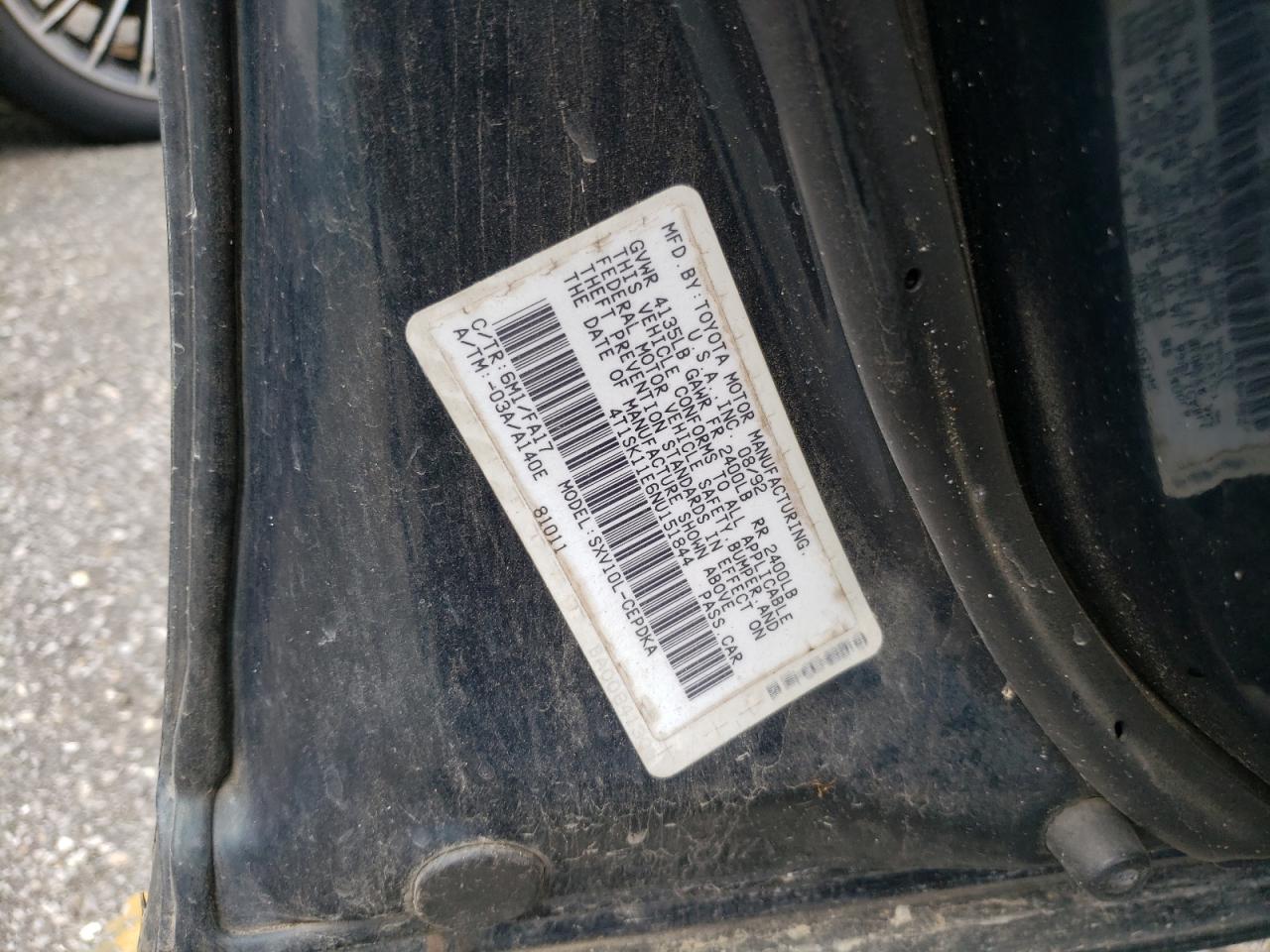 1992 Toyota Camry Dlx VIN: 4T1SK11E6NU151844 Lot: 62657604